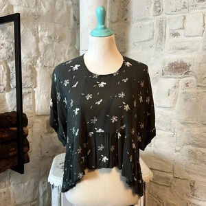 Grade&Gather | Cropped Floral Babydoll Peplum Blouse